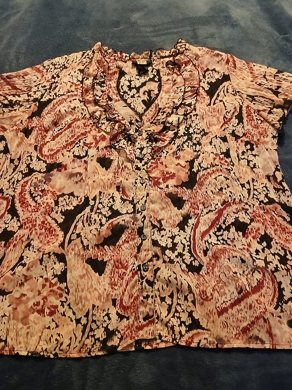 Studio Women's Ruffled Paisley Blouse - Black & Pink